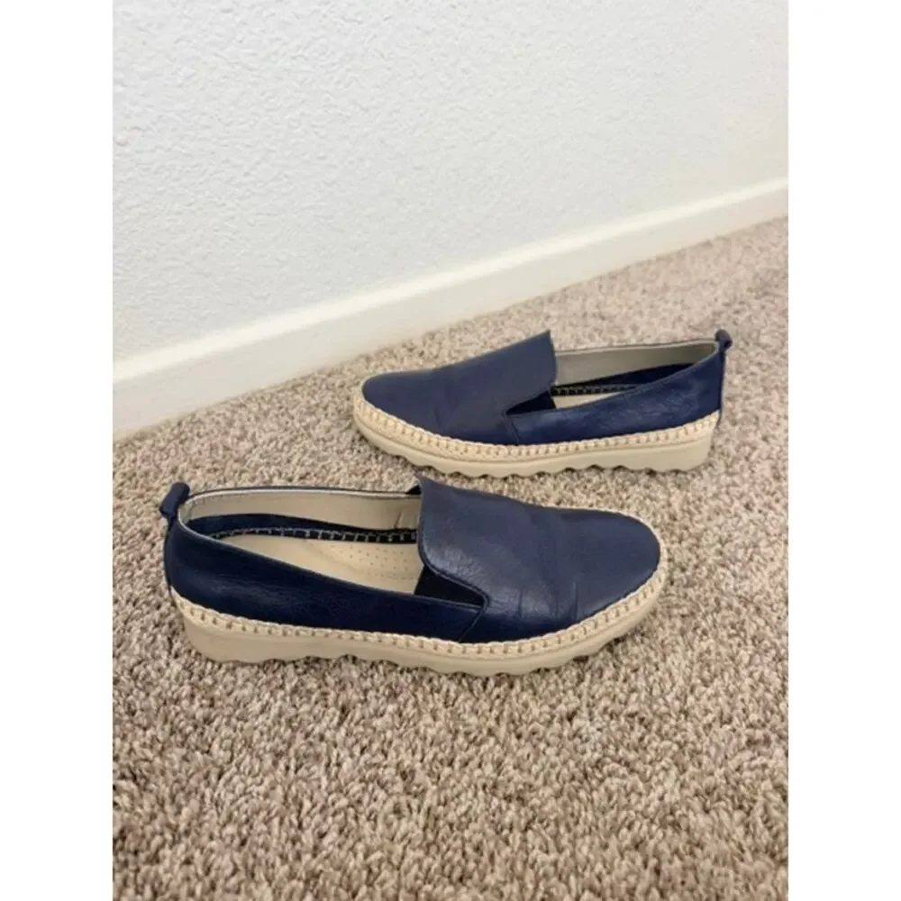 The FLEXX Chappie Slip-On Sneakers Blue Leather Jute-Wrapped Sole Women 5.5